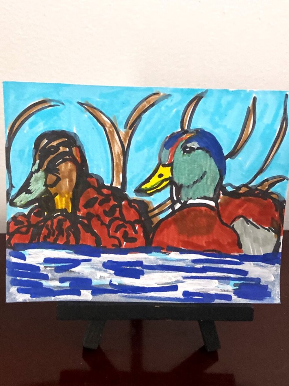 Original Small Duck Painting Titled “Father and Mother Duck” 5.5” x 4.5” Signed